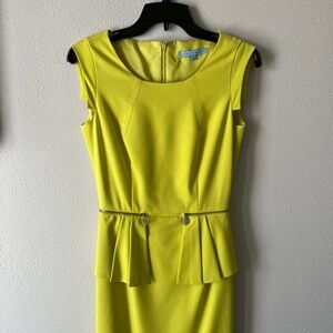 ANTONIO MELANI Citron Peplum Sheath Midi Dress
